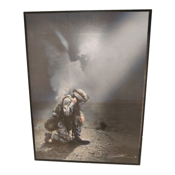 Catholic print picture - KNEELING SOLDIER B - Print Mounted Fiberboard 12"x16" - Picture 1 of 3